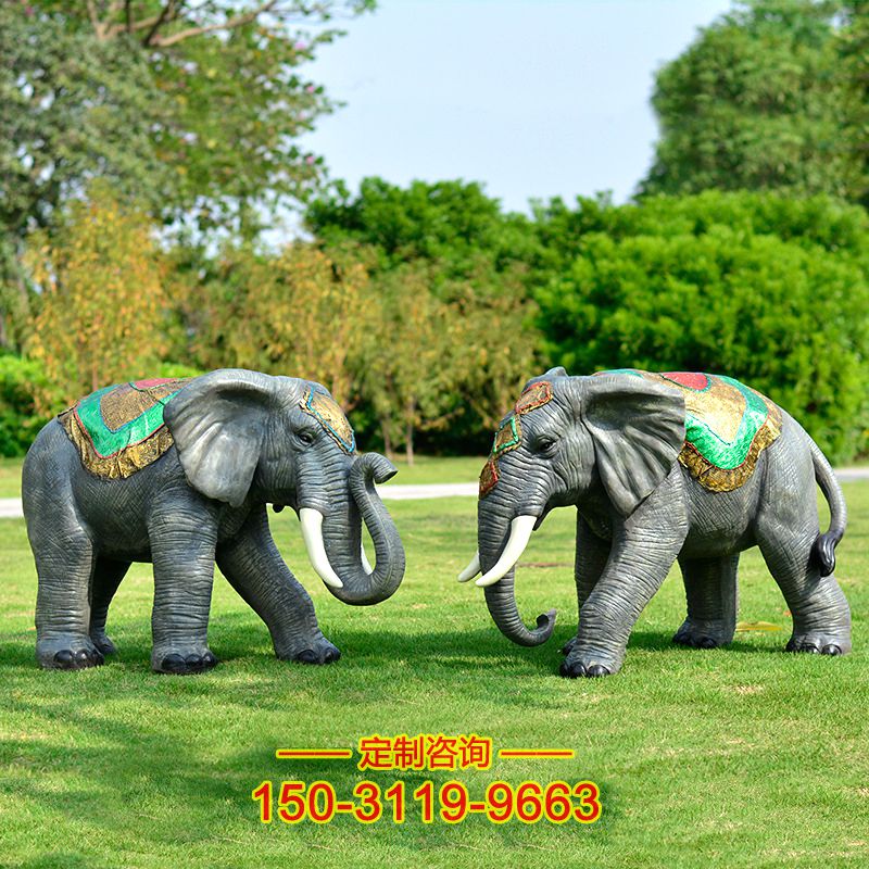 仿真泰国大象雕塑-玻璃钢草坪彩绘动物