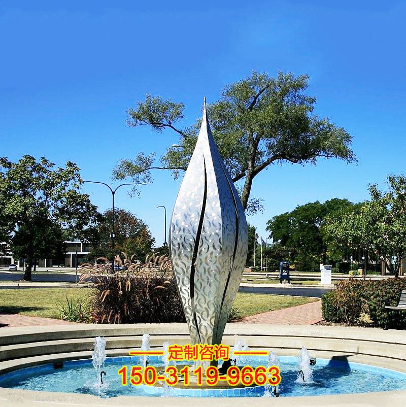 不锈钢树叶水景雕塑-公园园林水池喷泉