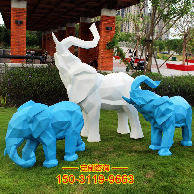玻璃钢几何大象雕塑-彩绘小象公园动物摆件