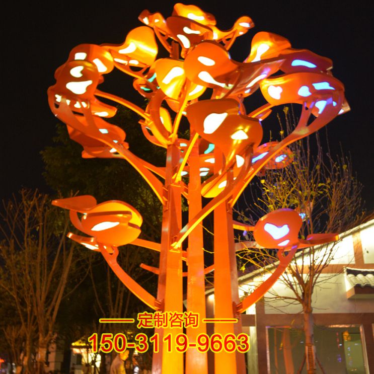 不锈钢灯光树雕塑-小区公园创意雕塑