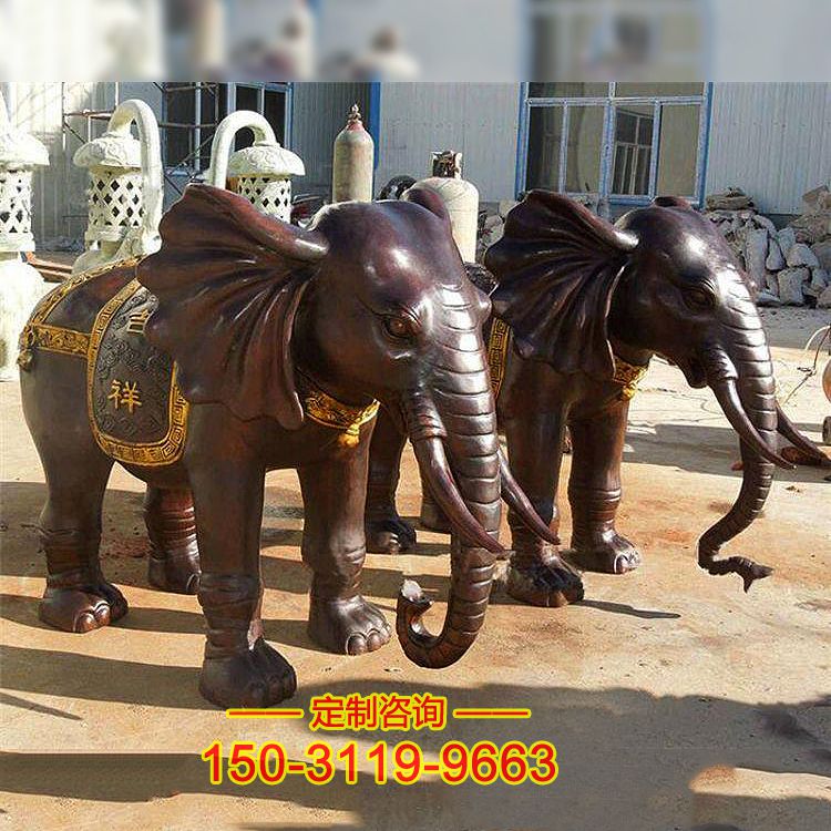 风水铜大象-吉祥如意大门两侧动物铜雕