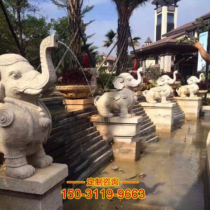 水景喷水大象雕塑-园林水景喷水动物石雕