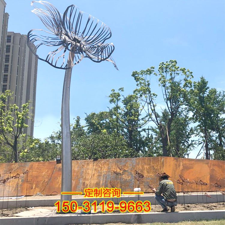 不锈钢树型雕塑-大型小区园林创意抽象花