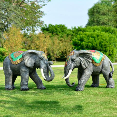 仿真泰国大象雕塑-玻璃钢草坪彩绘动物