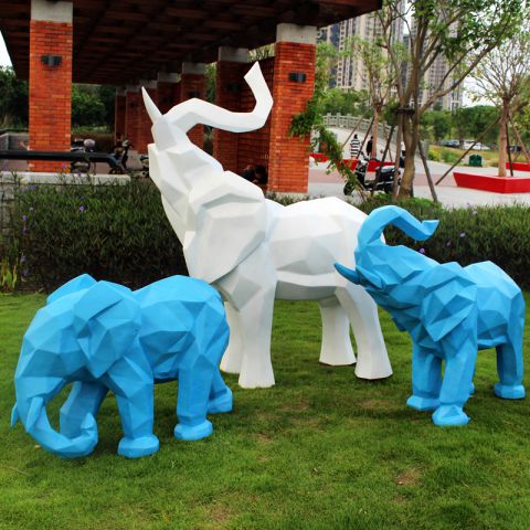 玻璃钢几何大象雕塑-彩绘小象公园动物摆件