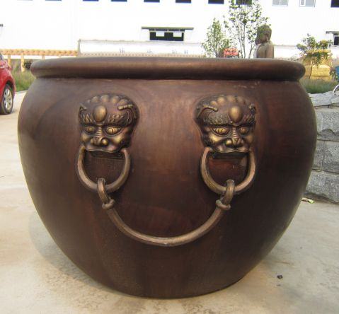 大型铜缸聚宝盆雕塑-纯铜铸造招财摆件