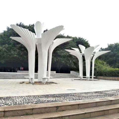 不锈钢树形抽象亭子-公园景区广场白色凉亭