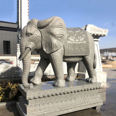 大理石雕刻大象-看门动物雕塑