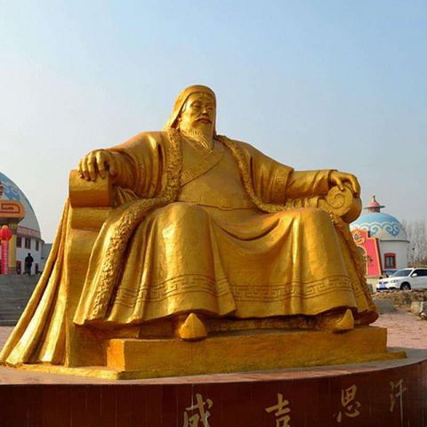 成吉思汗骑马雕塑金色-大型霸气古代帝王铜雕像