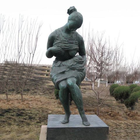 哺育铜雕塑-铸铜公园母子亲情景观小品