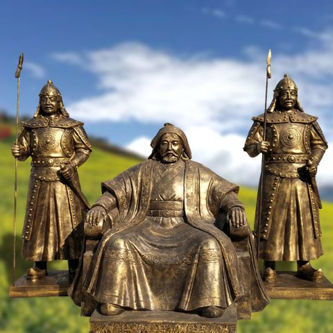 玻璃钢成吉思汗人物雕塑-古代草原将领军士仿铜雕像
