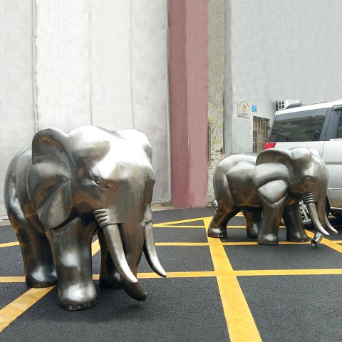 拉丝不锈钢小象雕塑-公园广场动物大象摆件