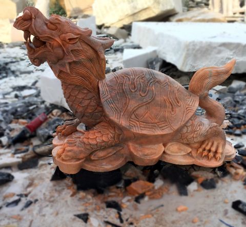 龟趺晚霞红石雕-财富吉祥神兽龙龟动物雕塑