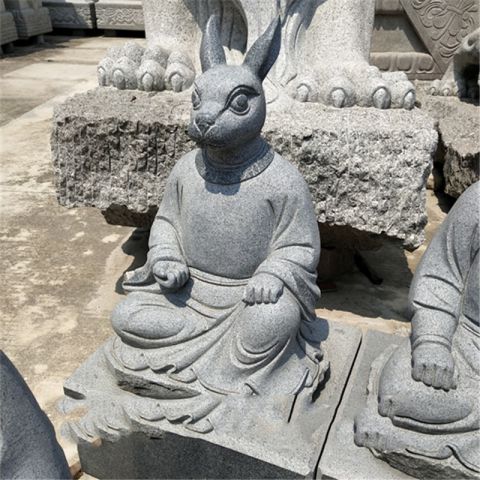 石雕浮雕十二生肖-麻石兔子坐姿生肖雕像