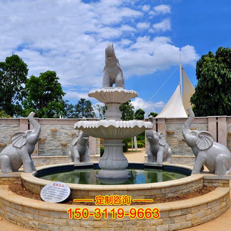 石雕喷泉大象-大理石喷泉水景动物雕塑