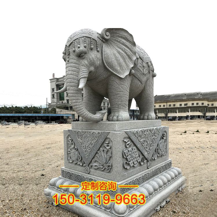 花岗岩石雕大象-泰式大型景观动物雕塑
