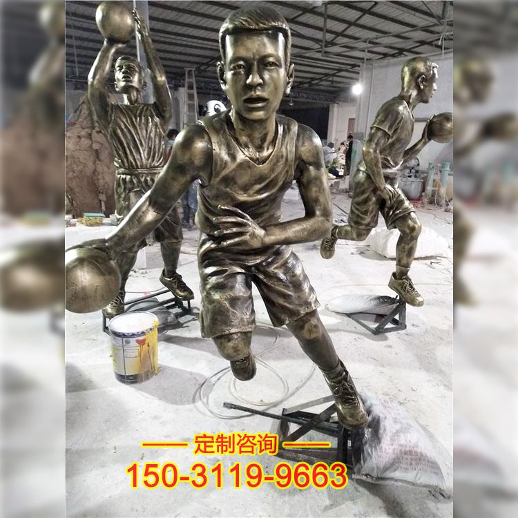 玻璃钢打篮球人物雕塑-校园操场仿铜运动人物