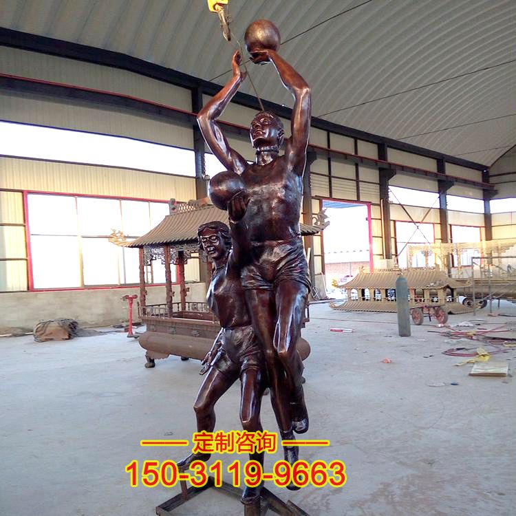 打篮球人物铜雕-铸铜运动人物雕塑