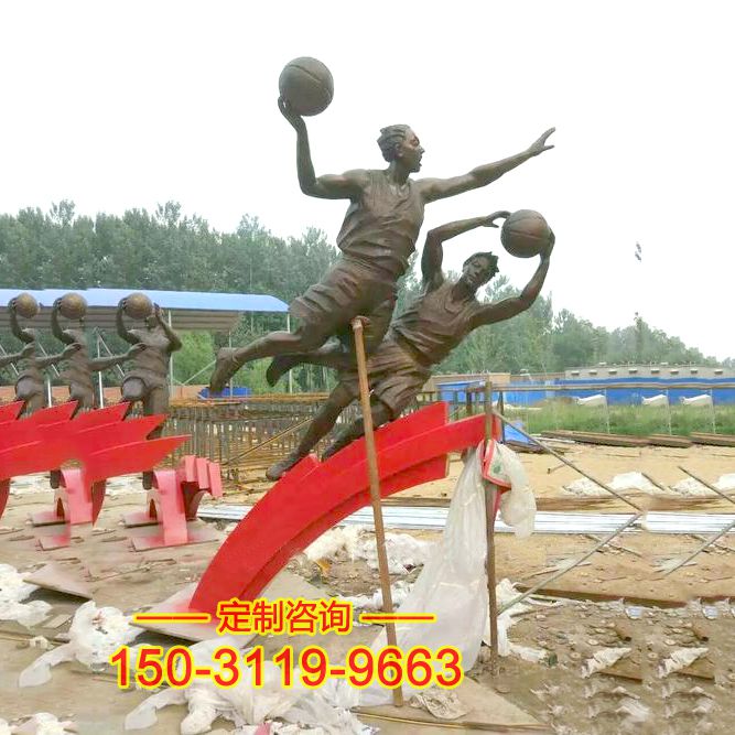 运动人物雕塑打篮球-操场、公园运动人物铜雕