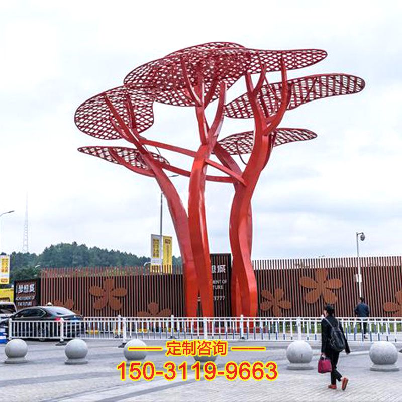 城市大型不锈钢雕塑树-镂空网格创意树