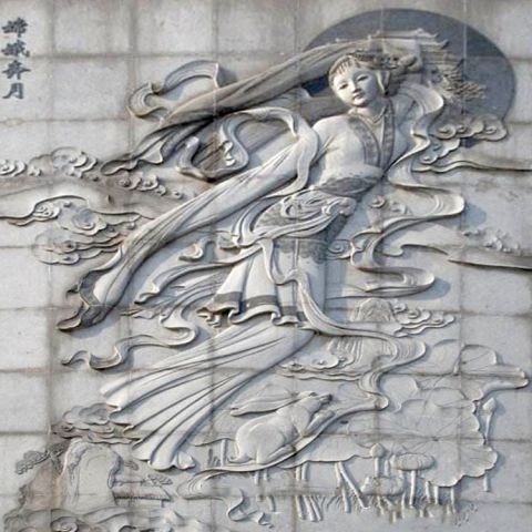 嫦娥奔月浮雕雕像-广场建筑外墙嫦娥玉兔浮雕壁画