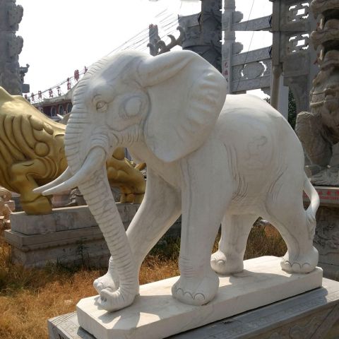 石雕大象园林-汉白玉吉祥如意保平安动物雕塑