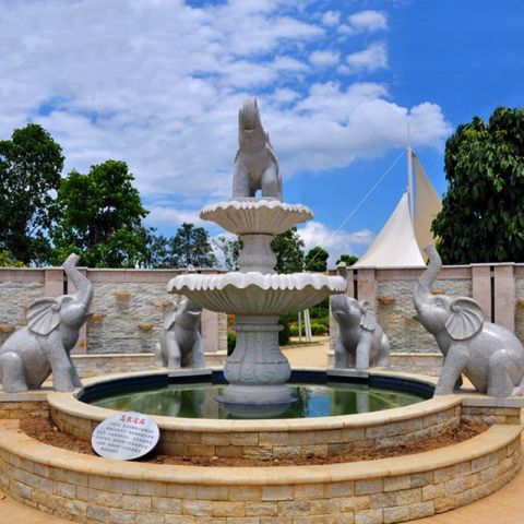 石雕喷泉大象-大理石喷泉水景动物雕塑