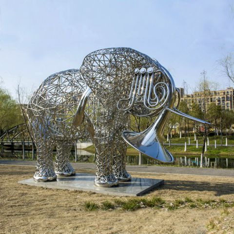 镂空不锈钢广场大象雕塑