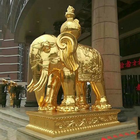 铜雕看门大象-铸铜鎏金宝瓶保平安动物雕塑