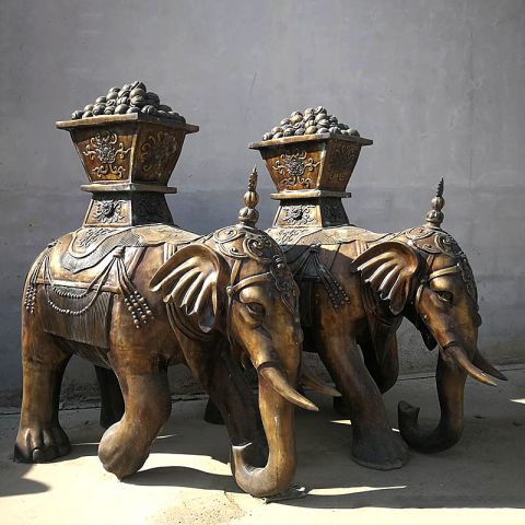 公园大象铜雕-泰式驼瓶保平安动物大象雕塑