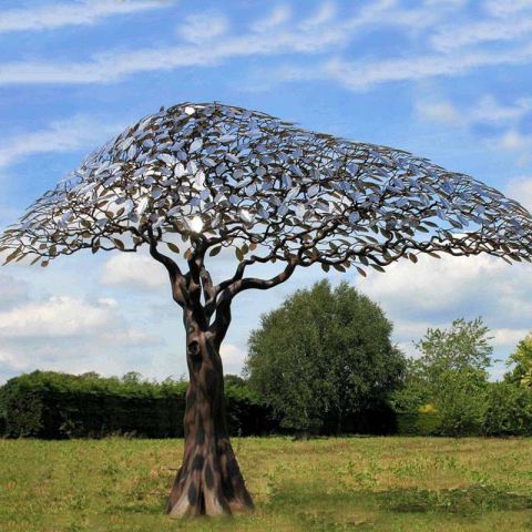 迎客松不锈钢树雕塑-铁艺公园园林仿真景观树