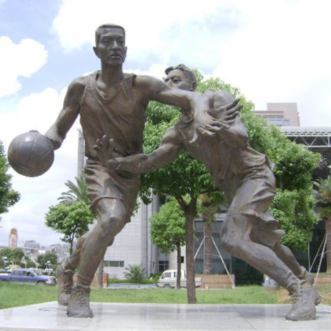 公园打篮球雕塑-纯铜运动人物铜雕