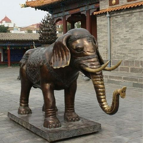 纯铜大象雕塑-背驼宝瓶动物大象铜雕