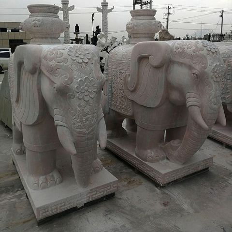大理石雕的大象-背驼宝瓶晚霞红动物大象保平安
