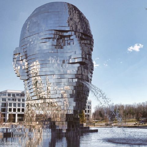不锈钢喷水景观头像-城市广场水景景观雕塑