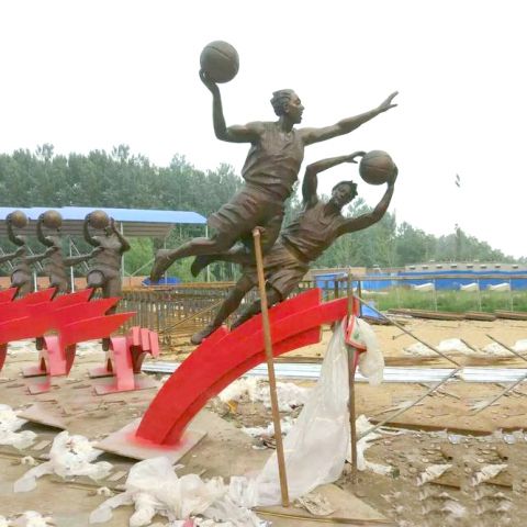运动人物雕塑打篮球-操场、公园运动人物铜雕