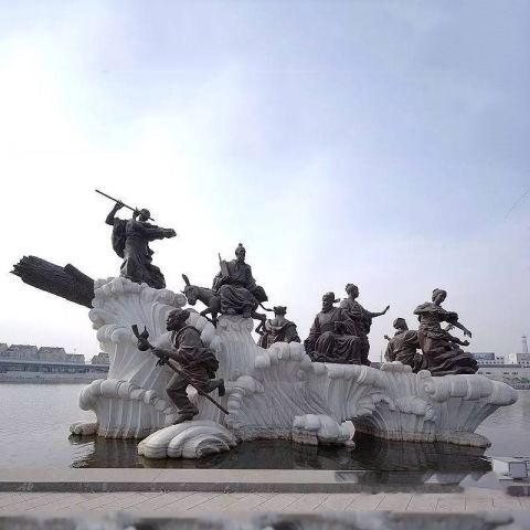 八仙过海雕塑-公园水景神话人物景观铜雕