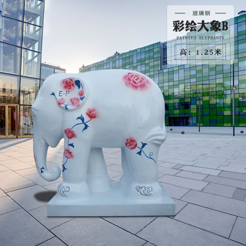 广场雕塑大象-卡通彩绘玻璃钢动物雕塑