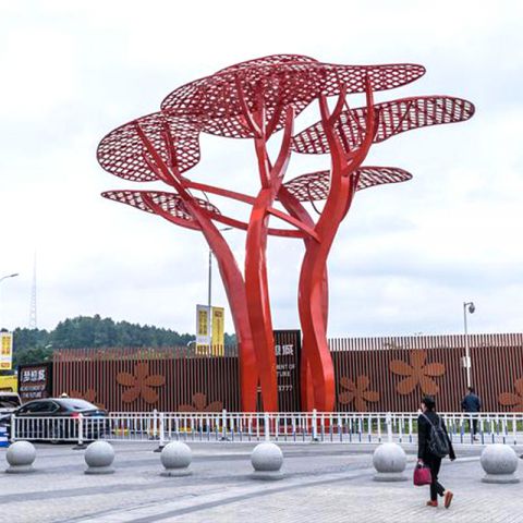 城市大型不锈钢雕塑树-镂空网格创意树
