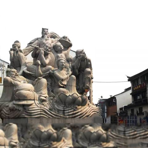 砂岩八仙石雕像-城市景区传统文化人物雕塑