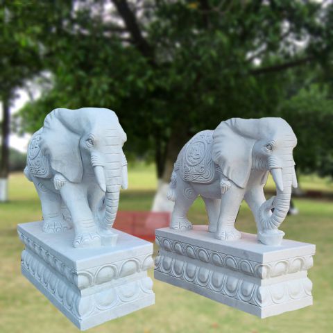 汉白玉石雕刻大象-大门看门吉祥招财大象雕塑