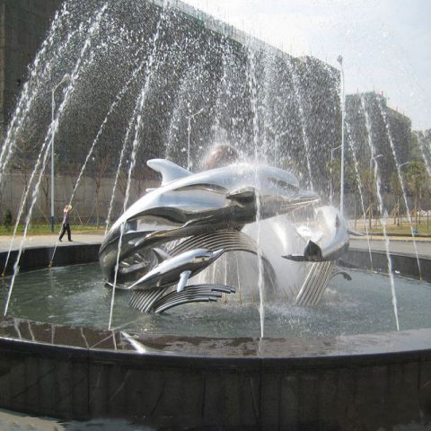 公园园林不锈钢海豚水景喷泉