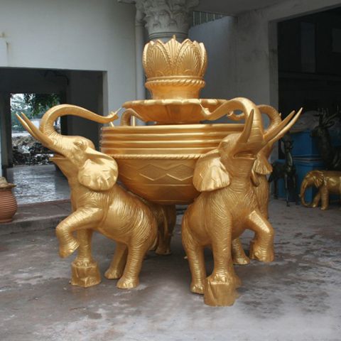 大象雕塑喷泉-纯铜鎏金动物喷泉