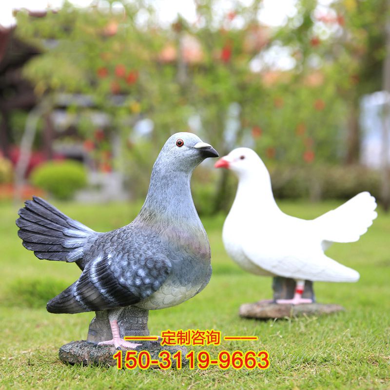 玻璃鋼鴿子雕塑-公園草坪仿真動物鴿子擺件
