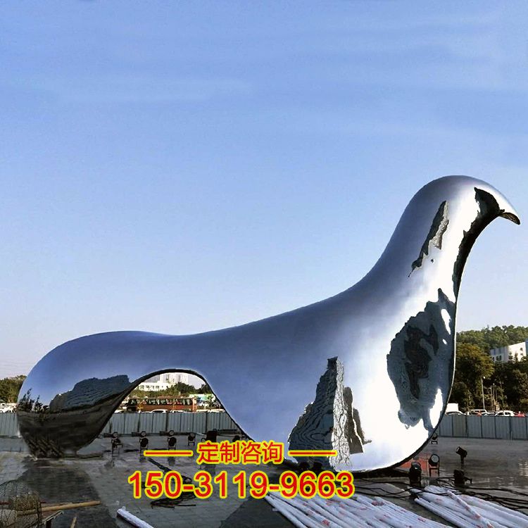不锈钢抽象鸽子龙8官网-城市广场镜面不锈钢动物景观摆件