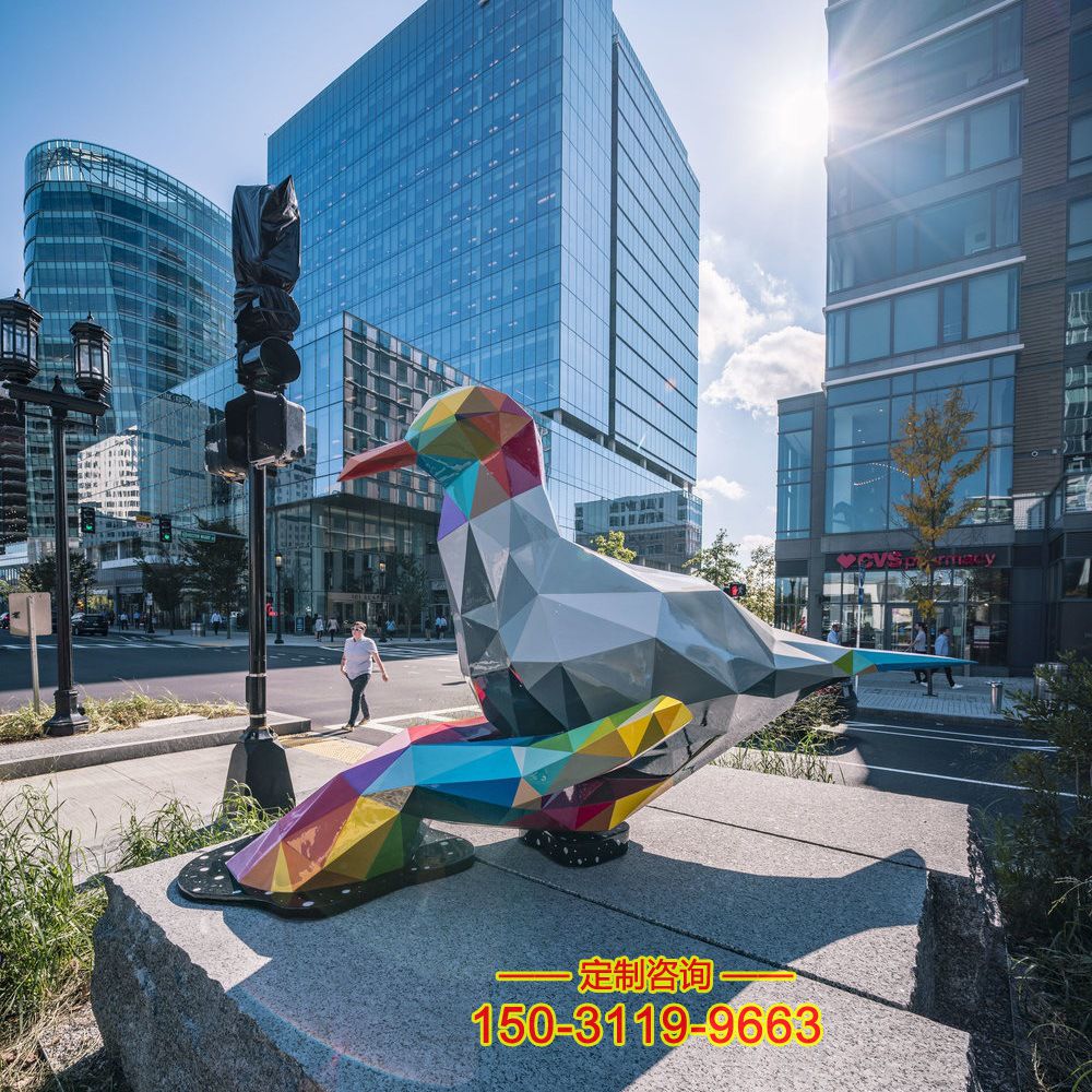 不锈钢鸽子立体雕塑-城市几何面彩绘不锈钢动物景观雕塑