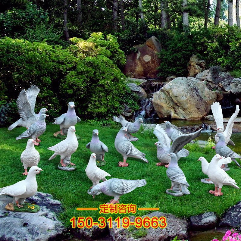 仿真鸽子雕塑-玻璃钢田园鸟类动物摆件