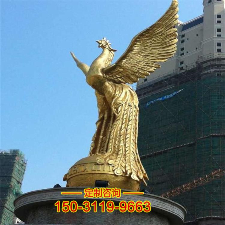 城市凤凰铜雕-纯铜铸造鎏金广场动物龙8官网