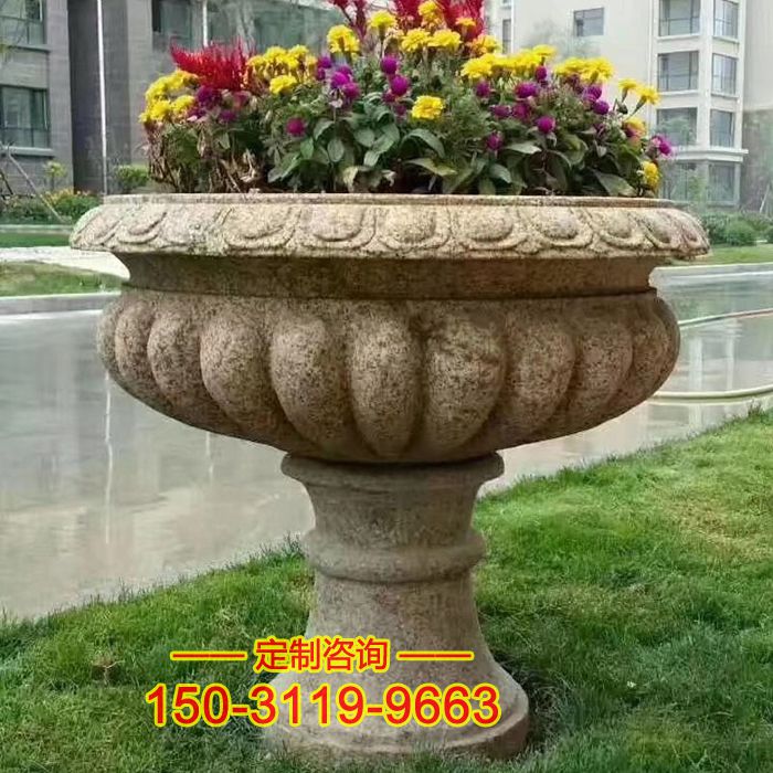 欧式石雕花盆-小区园林花盆雕塑
