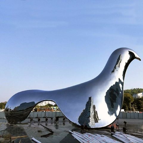 不锈钢抽象鸽子雕塑-城市广场镜面不锈钢动物景观摆件